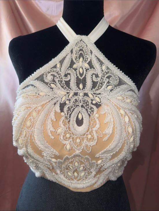Alyce Paris Tops - Alyce Paris Embroidered Halter Bralette Prom Crop Top
